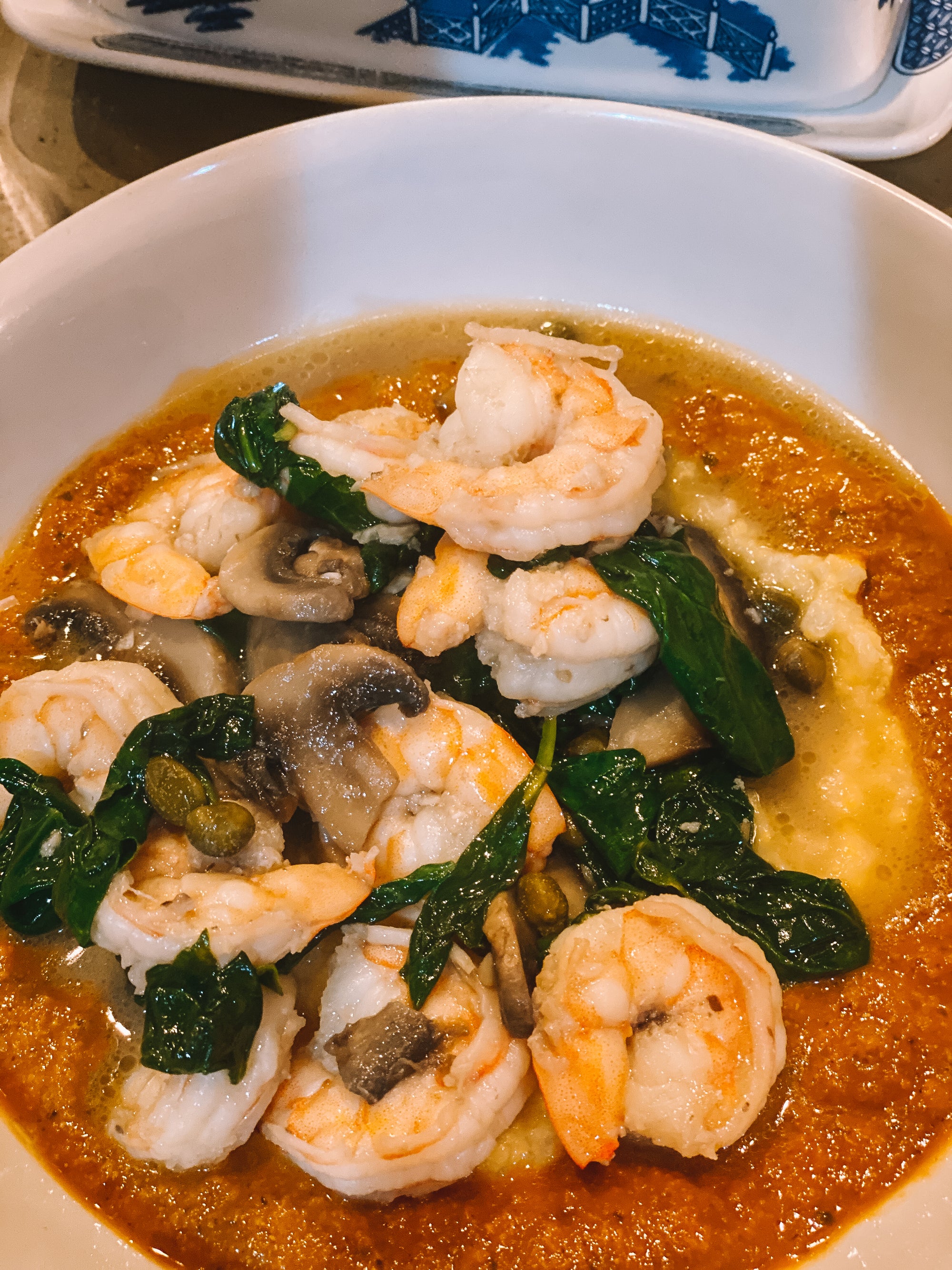 RECIPE: Shrimp Sauté with Mushrooms, Spinach, & Veggie Soireé on Polenta